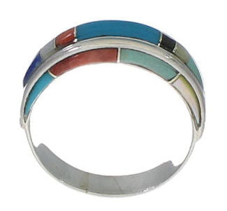 Southwest Sterling Silver Multicolor Ring Size 8-3/4 EX41716